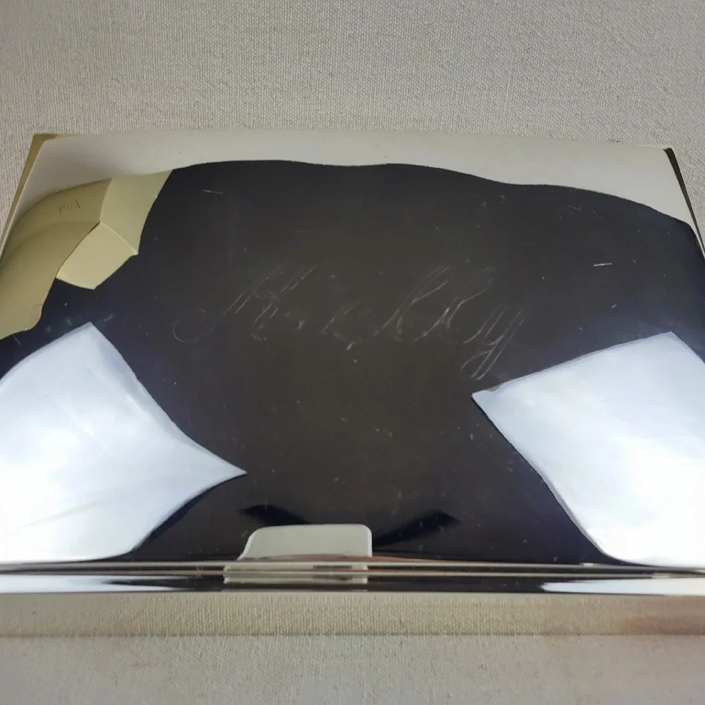 Pottery Barn Silver Tone Monogrammed Kelly Jewelry Box Large Black Velvet Lining